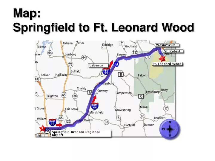 map springfield to ft leonard wood