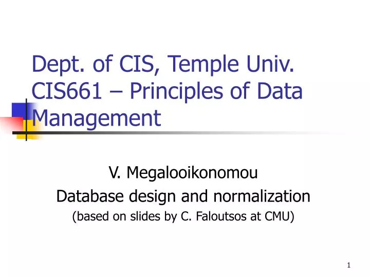 dept of cis temple univ cis661 principles of data management