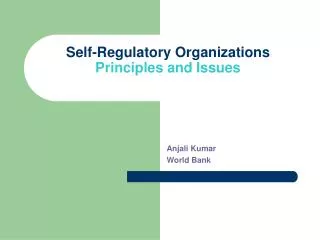 Self-Regulatory Organizations Principles and Issues