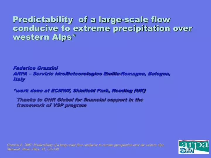 predictability of a large scale flow conducive to extreme precipitation over western alps