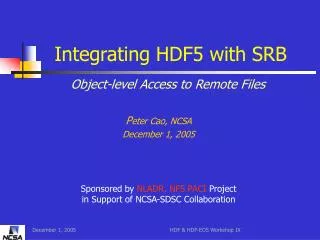 Integrating HDF5 with SRB