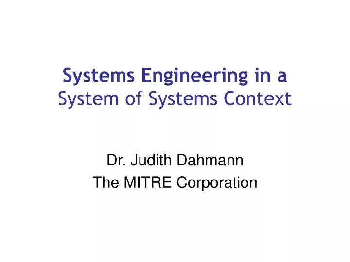 systems engineering in a system of systems context