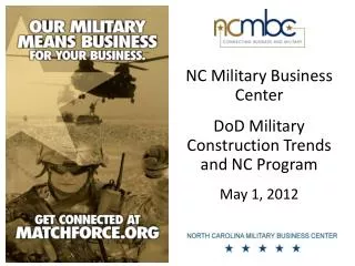 NC Military Business Center DoD Military Construction Trends and NC Program May 1, 2012
