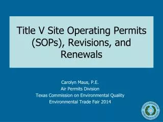 Title V Site Operating Permits (SOPs), Revisions, and Renewals