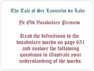 The Tale of Sir Launcelot du Lake