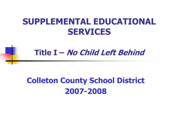 supplemental educational services title i no child left behind