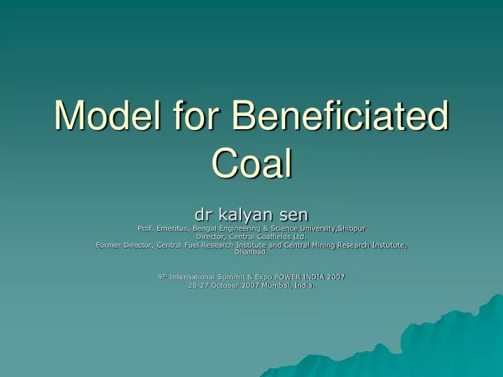 model for beneficiated coal