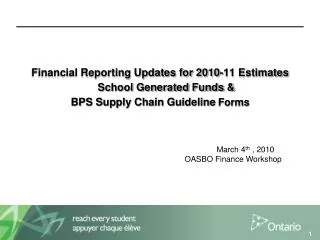 Financial Reporting Updates for 2010-11 Estimates 	School Generated Funds &amp;