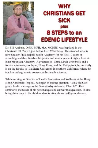 WHY CHRISTIANS GET SICK plus 8 STEPS to an EDENIC LIFESTYLE