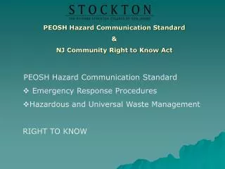 PEOSH Hazard Communication Standard &amp; NJ Community Right to Know Act