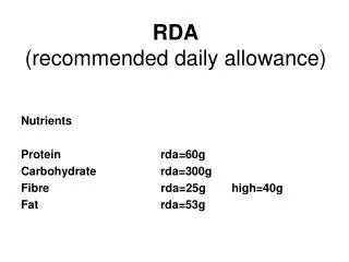 RDA (recommended daily allowance)
