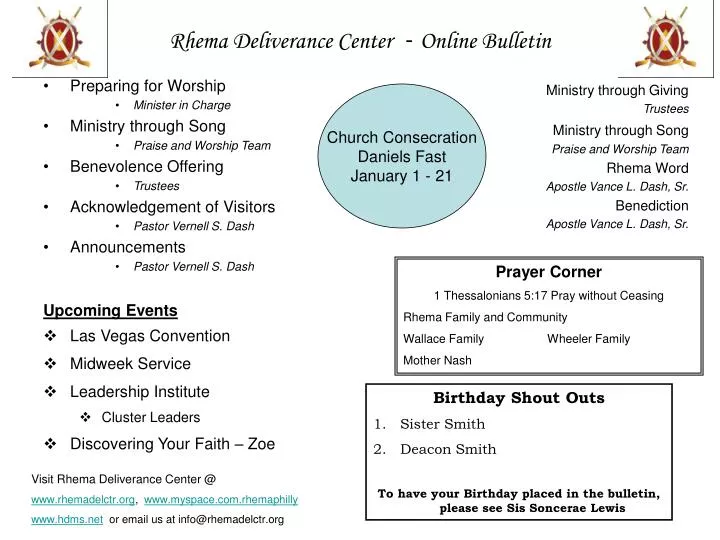 rhema deliverance center online bulletin