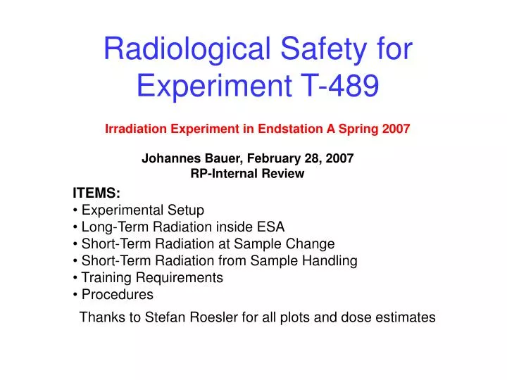 radiological safety for experiment t 489