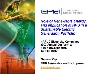 Thomas Key EPRI Renewable and Hydropower tkey@epri