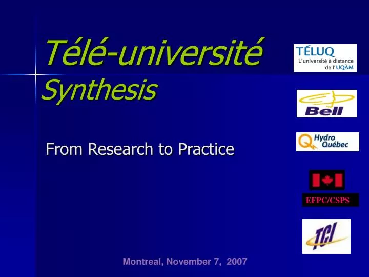 t l universit synthesis from research to practice
