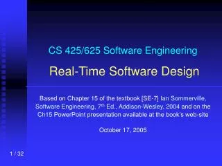 CS 425/625 Software Engineering Real-Time Software Design