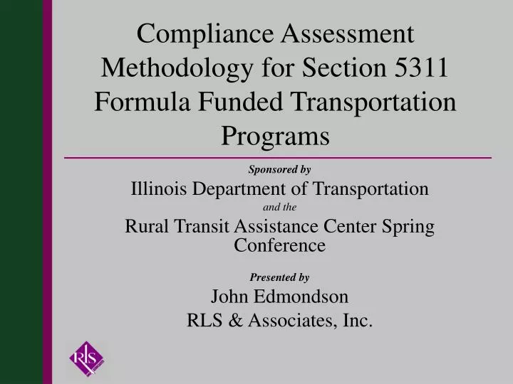 compliance assessment methodology for section 5311 formula funded transportation programs