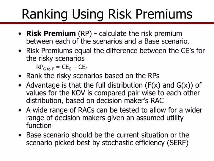 ranking using risk premiums