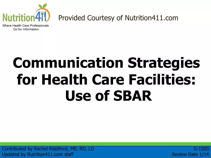 communication strategies for health care facilities use of sbar