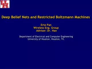 Deep Belief Nets and Restricted Boltzmann Machines