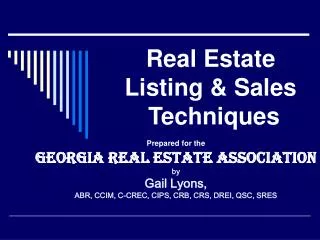 Real Estate Listing &amp; Sales Techniques