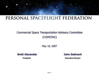Commercial Space Transportation Advisory Committee (COMSTAC) May 18, 2007
