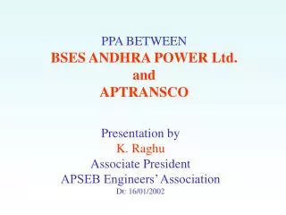 PPA BETWEEN BSES ANDHRA POWER Ltd. and APTRANSCO