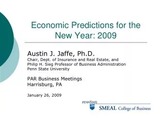 Economic Predictions for the New Year: 2009