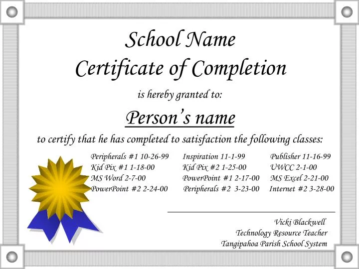 school name certificate of completion