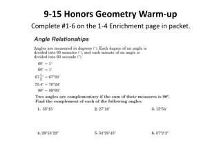 9-15 Honors Geometry Warm-up