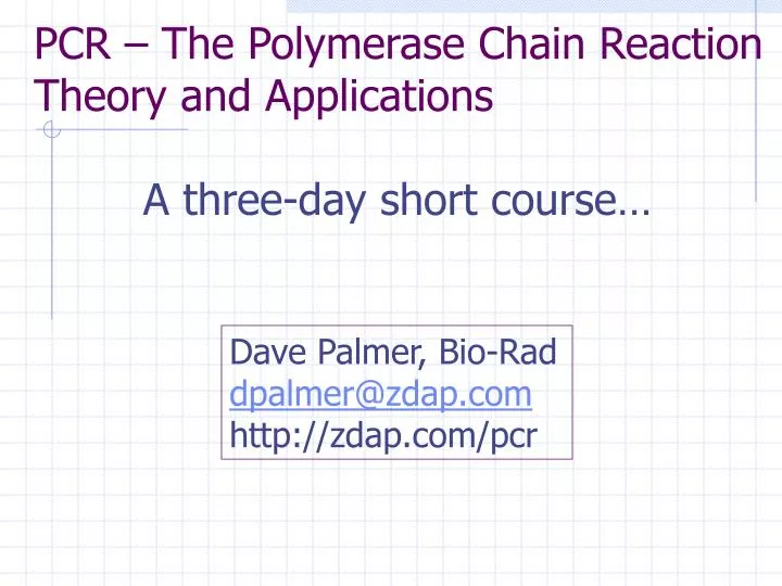 pcr the polymerase chain reaction theory and applications