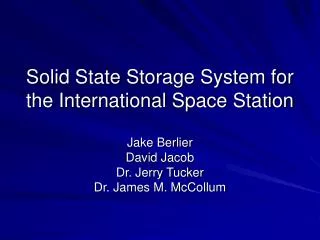 Solid State Storage System for the International Space Station