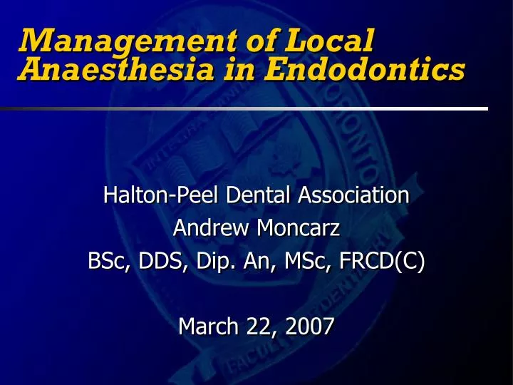 management of local anaesthesia in endodontics