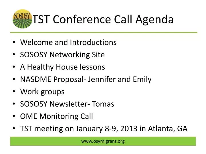 tst conference call agenda