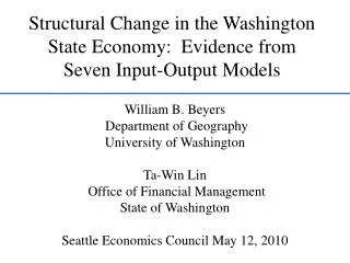 Structural Change in the Washington State Economy: Evidence from Seven Input-Output Models