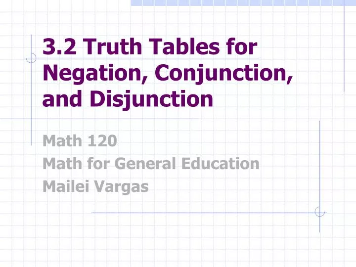 3 2 truth tables for negation conjunction and disjunction