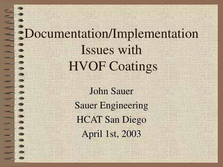 documentation implementation issues with hvof coatings