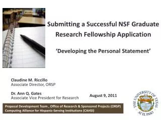 Proposal Development Team , Office of Research &amp; Sponsored Projects (ORSP)