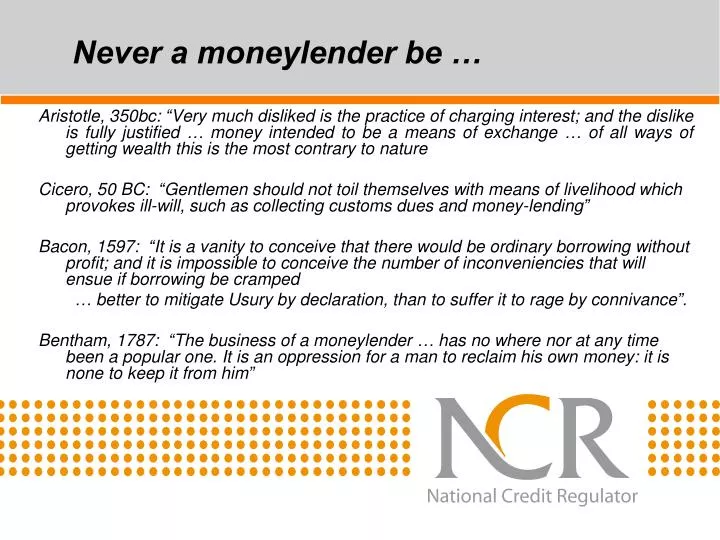 never a moneylender be