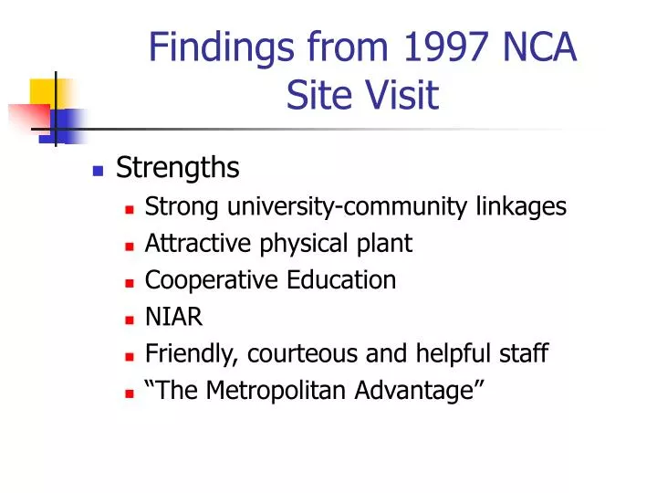 findings from 1997 nca site visit