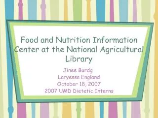 Food and Nutrition Information Center at the National Agricultural Library