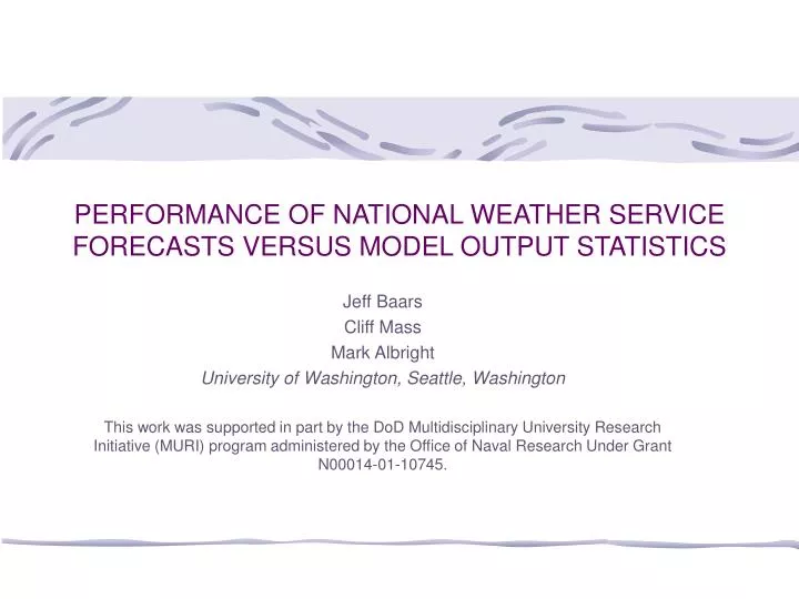 performance of national weather service forecasts versus model output statistics