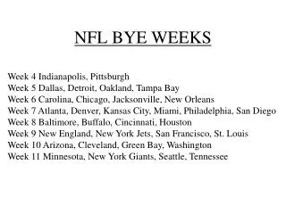 NFL BYE WEEKS