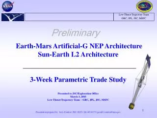 Earth-Mars Artificial-G NEP Architecture Sun-Earth L2 Architecture 3-Week Parametric Trade Study