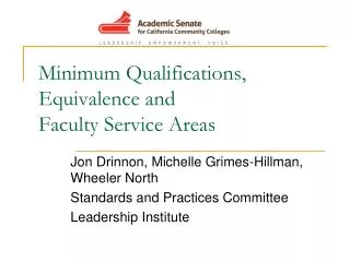 Minimum Qualifications, Equivalence and Faculty Service Areas