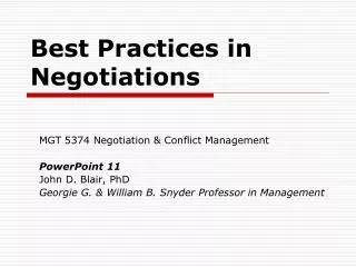 Best Practices in Negotiations