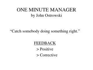 ONE MINUTE MANAGER by John Ostrowski