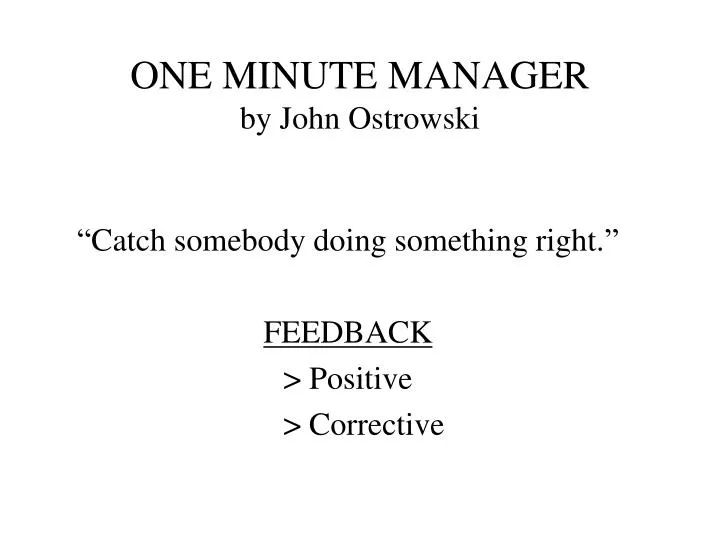 one minute manager by john ostrowski