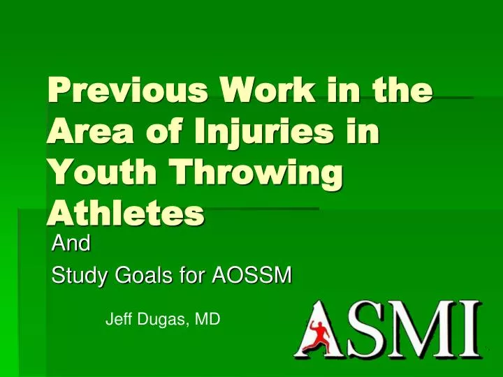 previous work in the area of injuries in youth throwing athletes