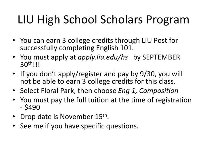 liu high school scholars program